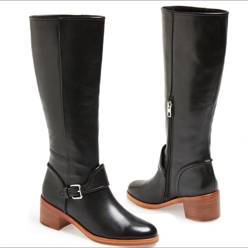 Coach Cecelia black leather riding boots size 8